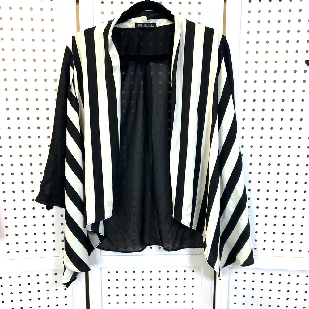 Black and White Striped Open Cardigan